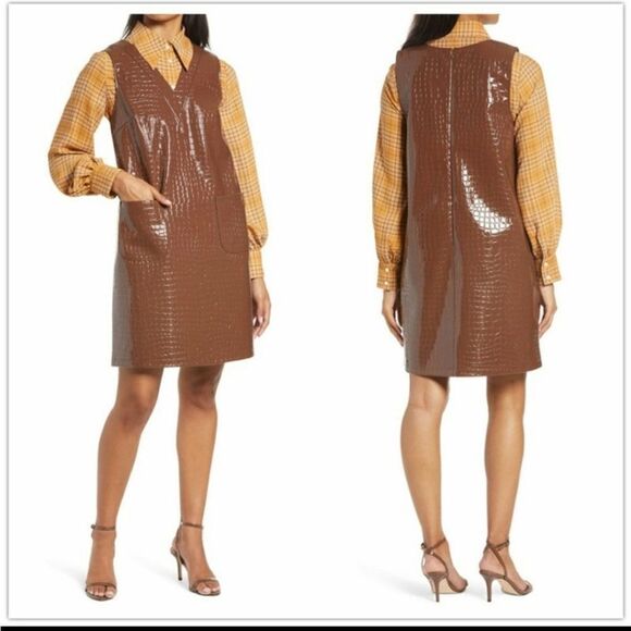 Halogen Atlantic-Pacific Croc Embossed Faux Leather Shift Dress - Picture 1 of 11